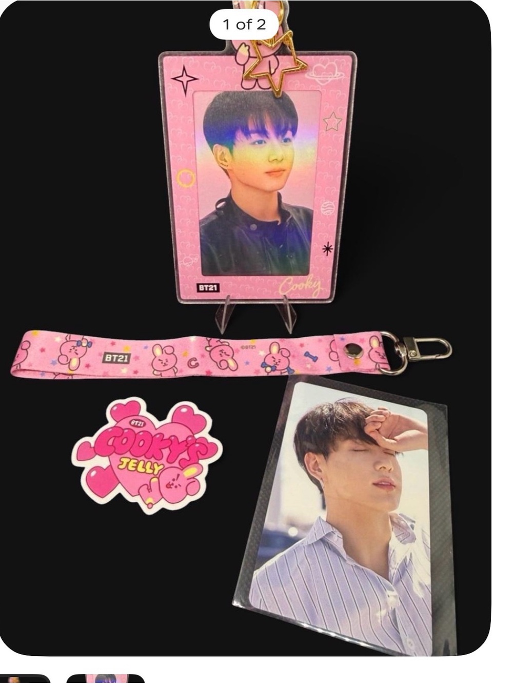JK Pink Cooky Lanyard Card Holder with K-Pop Photo Card